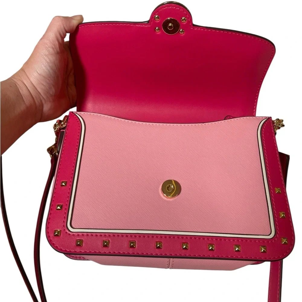 NWT Michael Kors Leida Medium Studded Shoulder/Crossbody in Electric Pink ⚡️ ⚡️ - Picture 11 of 17